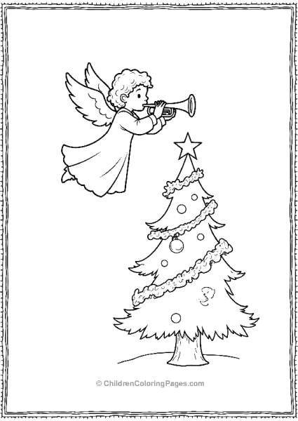 Angels On Christmas Tree With Trumpet Free PDF Printable