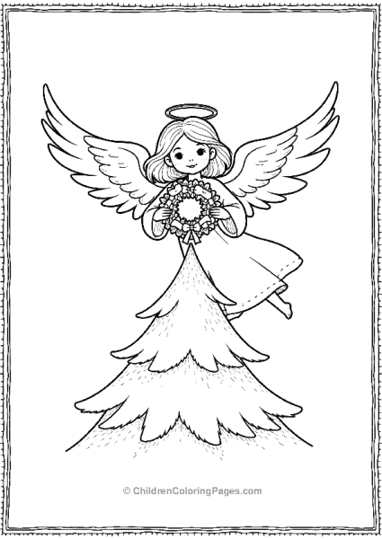 Angels On Christmas Tree With Wreath Free PDF Printable