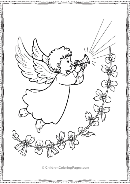 Angels On Christmas Trumpet And Flowers Garland Free PDF Printable