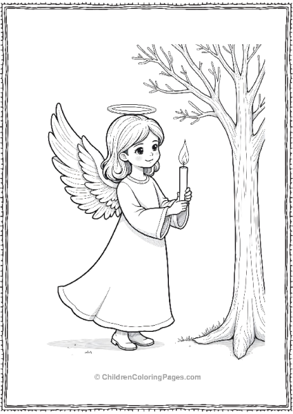 Angels On Christmas With Candle And Tree Free PDF Printable