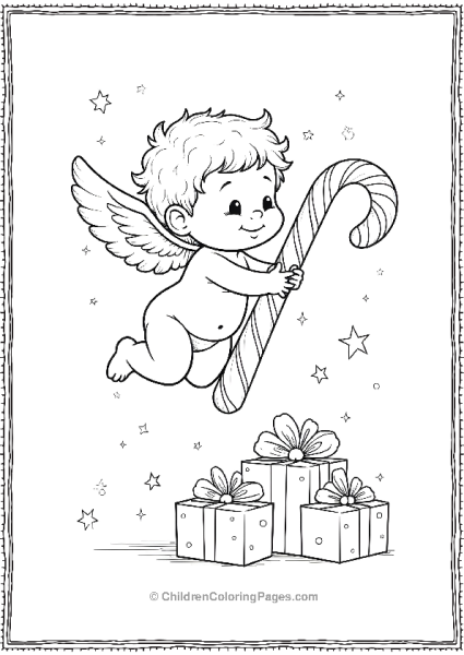 Angels On Christmas With Candy Cane And Gifts Free PDF Printable