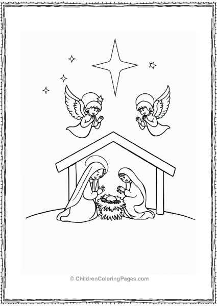 Angles Hovering Over Nativity Scene Free PDF Printable