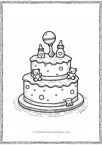 Baby Shower Cake With Rattle Free PDF Printable