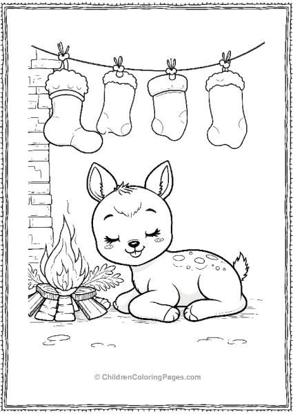 Bambi Sleeping Near A Fire Free PDF Printable