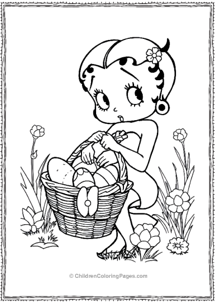 Betty Boop Collecting Easter Eggs Free PDF Printable