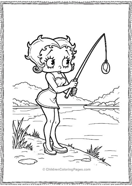 Betty Boop Fishing By A Lake  Free PDF Printable