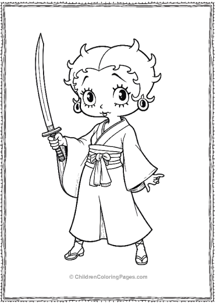 Betty Boop Holding A Katana In Traditional Japanese Attire  Free PDF Printable