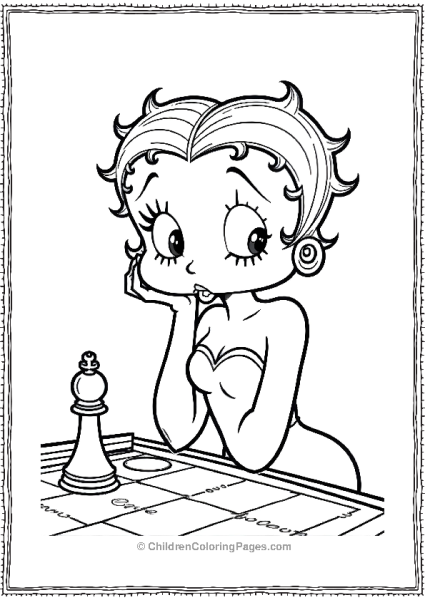 Betty Boop Thinking Of Her Next Move At Chess Free PDF Printable