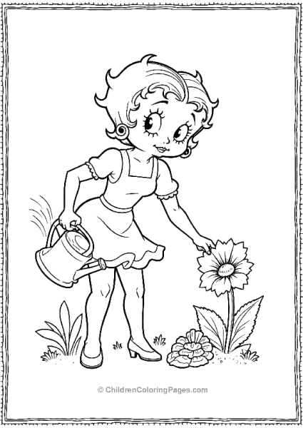 Betty Boop Watering Flowers Free PDF Printable