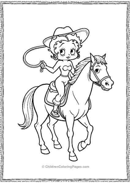 Betty Boop With A Lasso Riding A Horse Free PDF Printable