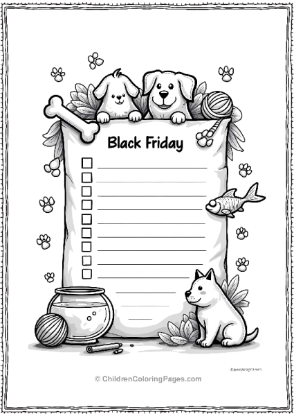 Black Friday Pet Paradise Shopping List Free PDF Printable