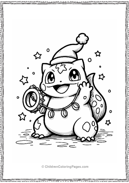 Bulbasaur Celebrates Christmas With Tambourine Free PDF Printable