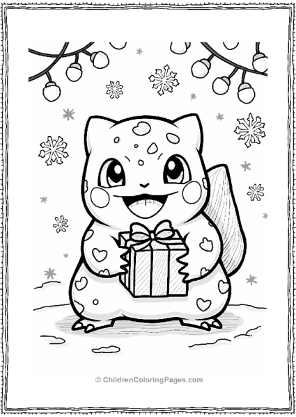 Bulbasaur With A Christmas Gift Free PDF Printable