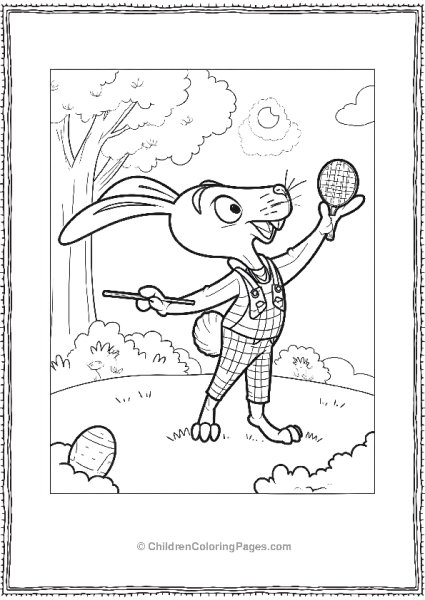 Bunny Plays Badminton In Spring Time Free PDF Printable