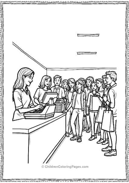 Busy Cash Register Scene Black Friday Shopping Free PDF Printable