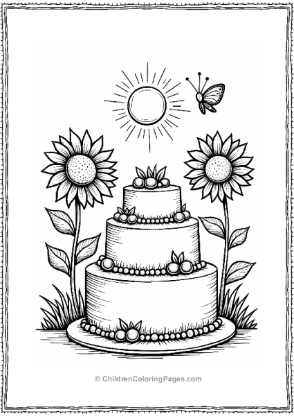 Cake And Sunflowers With Butterfly Free PDF Printable