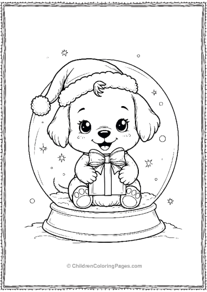 Cartoon Puppy With A Present Featuring A Snow Globe Free PDF Printable