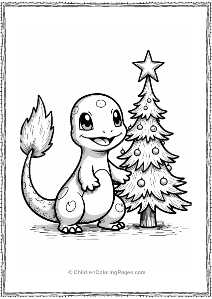 Charmander Christmas Tree Illustration Free PDF Printable