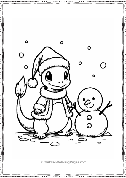 Charmander Santa With Snowman Free PDF Printable