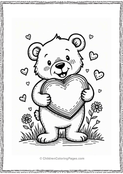 Cheerful Bear With Heart Shaped Chocolate Box Free PDF Printable