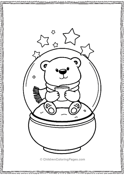 Chibi Polar Bear In A Scarf Featuring A Snow Globe Free PDF Printable