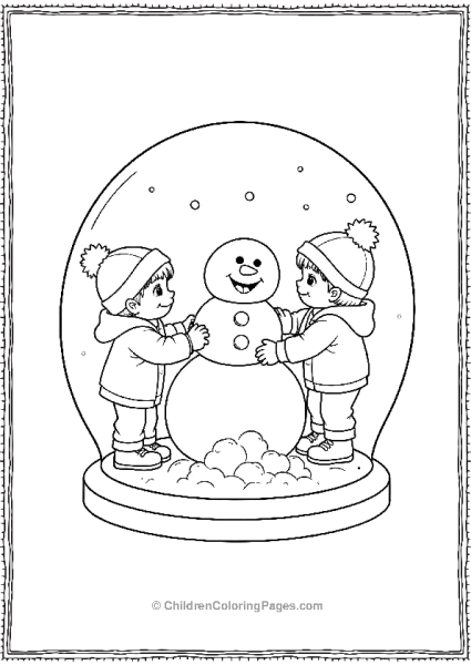 Children Building A Snowman Featuring A Snow Globe Free PDF Printable