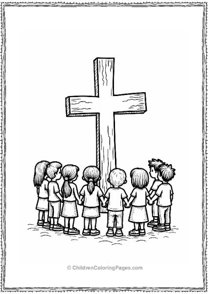 Children Holding Hands Around A Cross Free PDF Printable