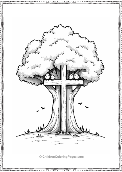 Christian Cross Against A Tree Free PDF Printable