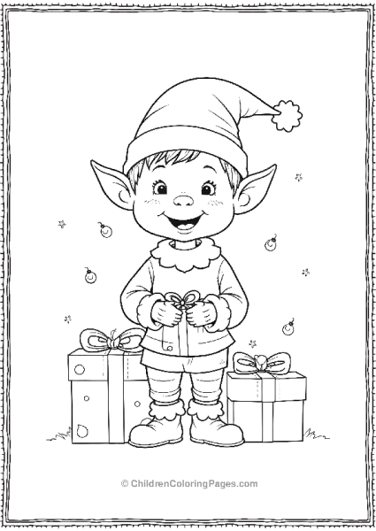 Christmas Elf With Gifts And Lights Free PDF Printable