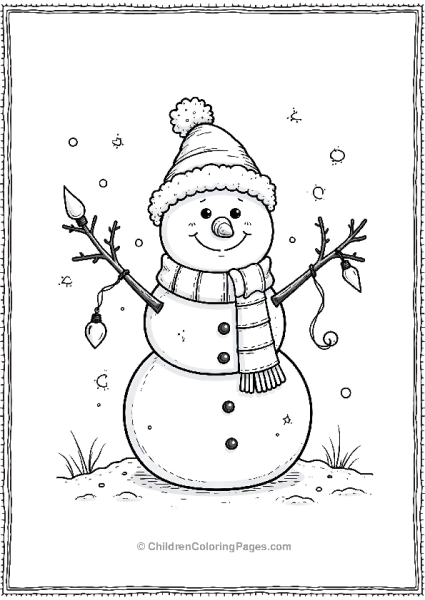 Christmas Lights Snowman With Scarf Free PDF Printable