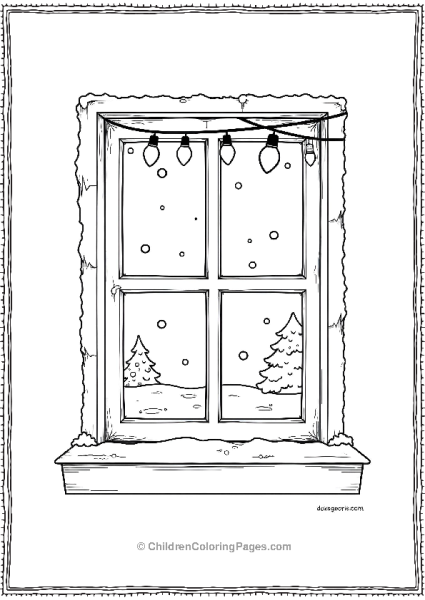 Christmas Lights Window With Snow And Trees Free PDF Printable