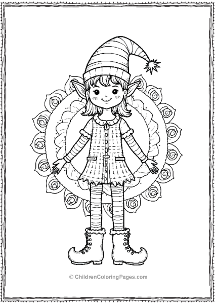 Christmas Mandala Elf With Festive Dress Free PDF Printable