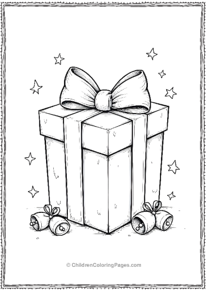 Christmas Present With Bow And Bells Free PDF Printable