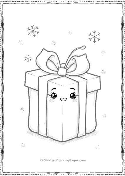 Christmas Present With Bow And Snowflakes Free PDF Printable