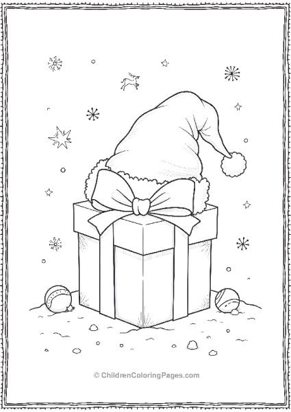 Christmas Present With Santa Hat And Bow Free PDF Printable