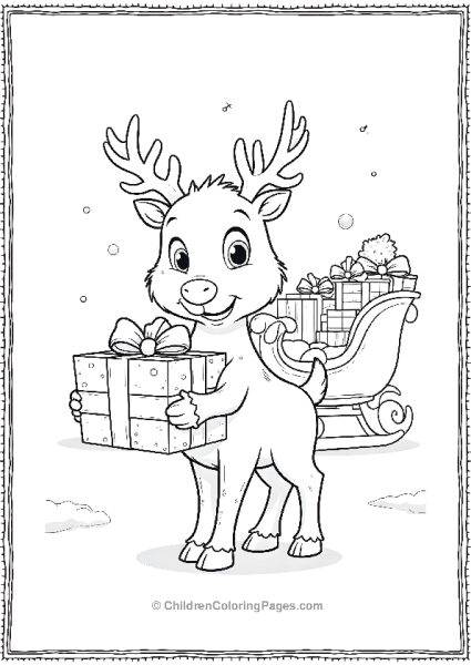 Christmas Reindeer Holding A Gift Free PDF Printable