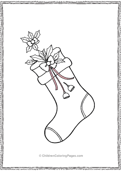 Christmas Stocking Decorated With Holy Leaves Free PDF Printable