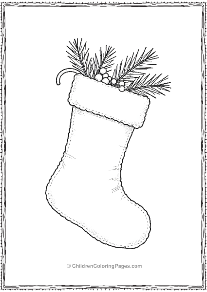 Christmas Stocking Decorated With Pine Free PDF Printable