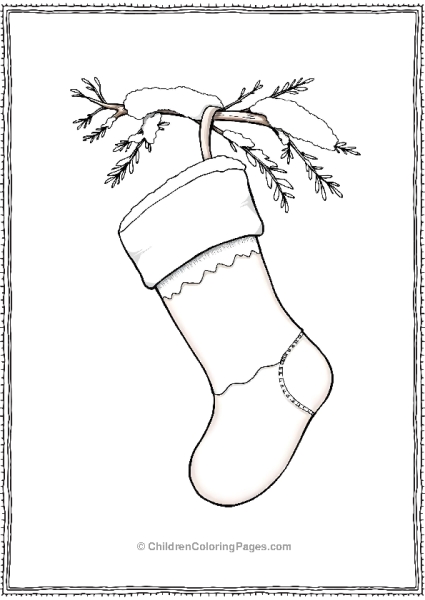 Christmas Stocking Hanging On A Snowy Branch Free PDF Printable