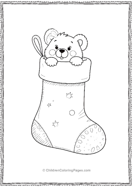 Christmas Stocking With A Cute Bear Free PDF Printable