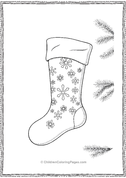 Christmas Stocking With A Delicate Snowflake Free PDF Printable