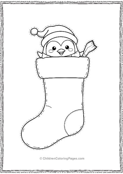 Christmas Stocking With A Friendly Penguin Free PDF Printable