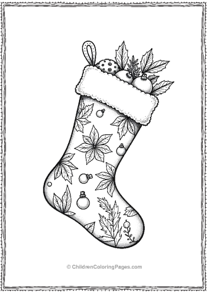 Christmas Stocking With Intricate Leaf Free PDF Printable