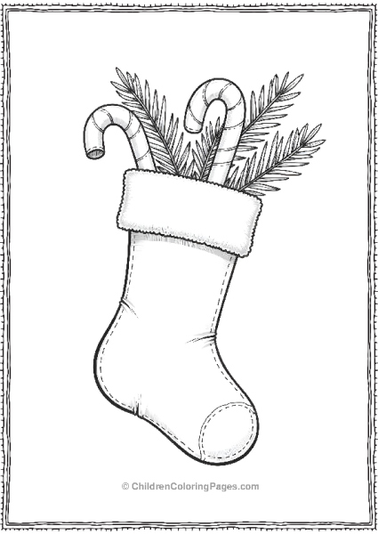 Christmas Stocking With Pine Stripes And Candy Free PDF Printable