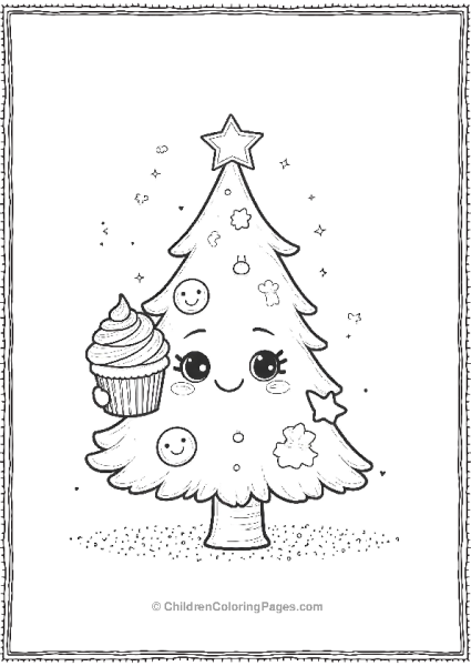 Christmas Tree Holding A Cupcake Free PDF Printable