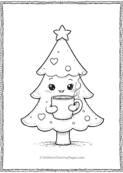 Christmas Tree Holding A Hot Choclate Mug Free PDF Printable