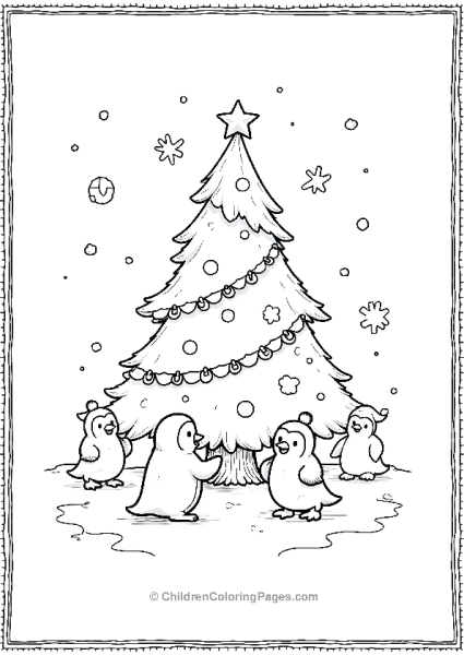 Christmas Tree In A Cartoon Winterland Free PDF Printable