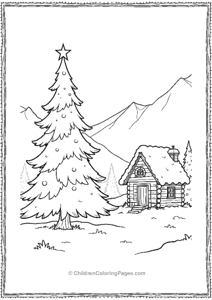 Christmas Tree Next To A Cozy Cabin Free PDF Printable