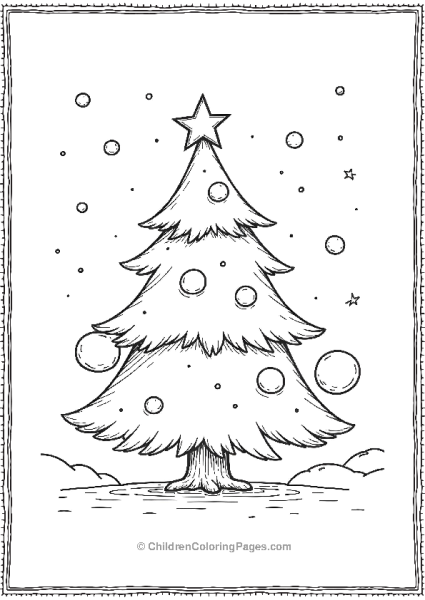 Christmas Tree Playing With Snow Ball Free PDF Printable