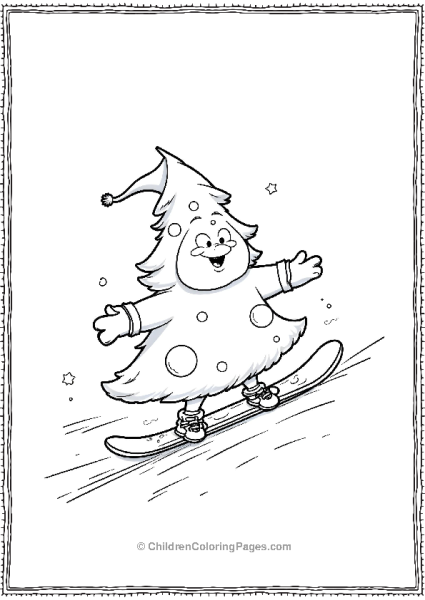 Christmas Tree Sliding On A Snowboard Free PDF Printable